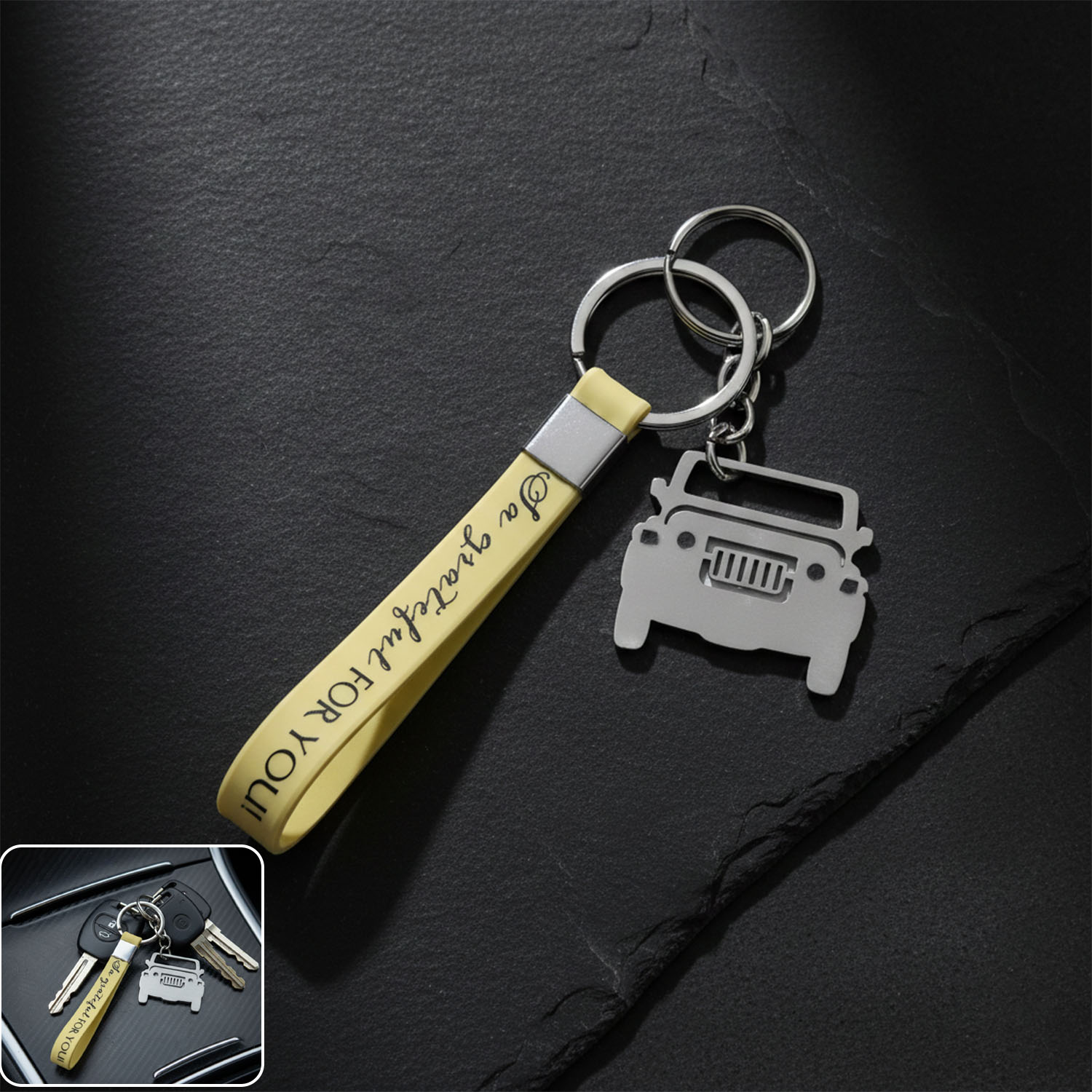 ALVENZA Jeep-Shaped Metal Car Keychain – Stylish Dual-Keyring Set