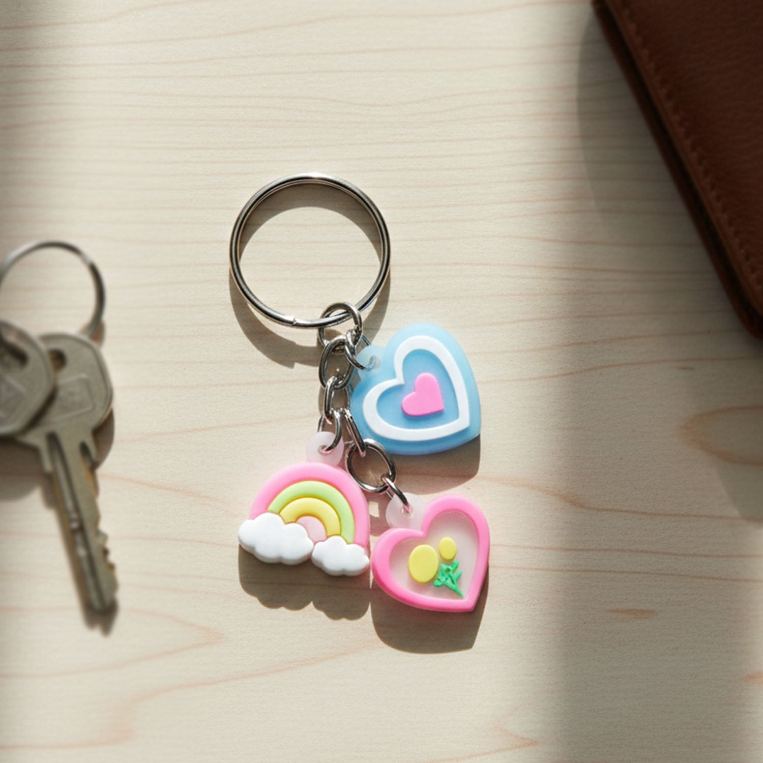 ALVENZA Heart & Rainbow Charm Keychain – Playful Multi-Charm Accessory