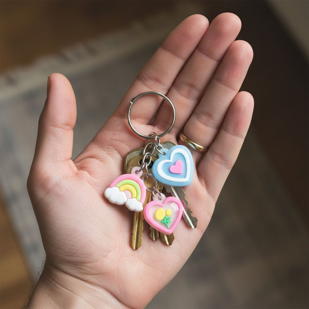 ALVENZA Heart & Rainbow Charm Keychain – Playful Multi-Charm Accessory