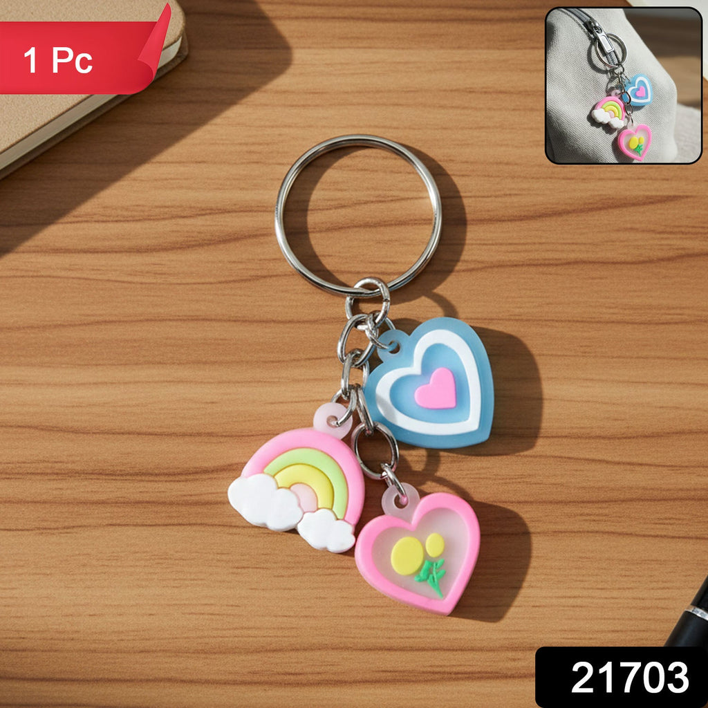ALVENZA Heart & Rainbow Charm Keychain – Playful Multi-Charm Accessory