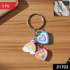 ALVENZA Heart & Rainbow Charm Keychain – Playful Multi-Charm Accessory