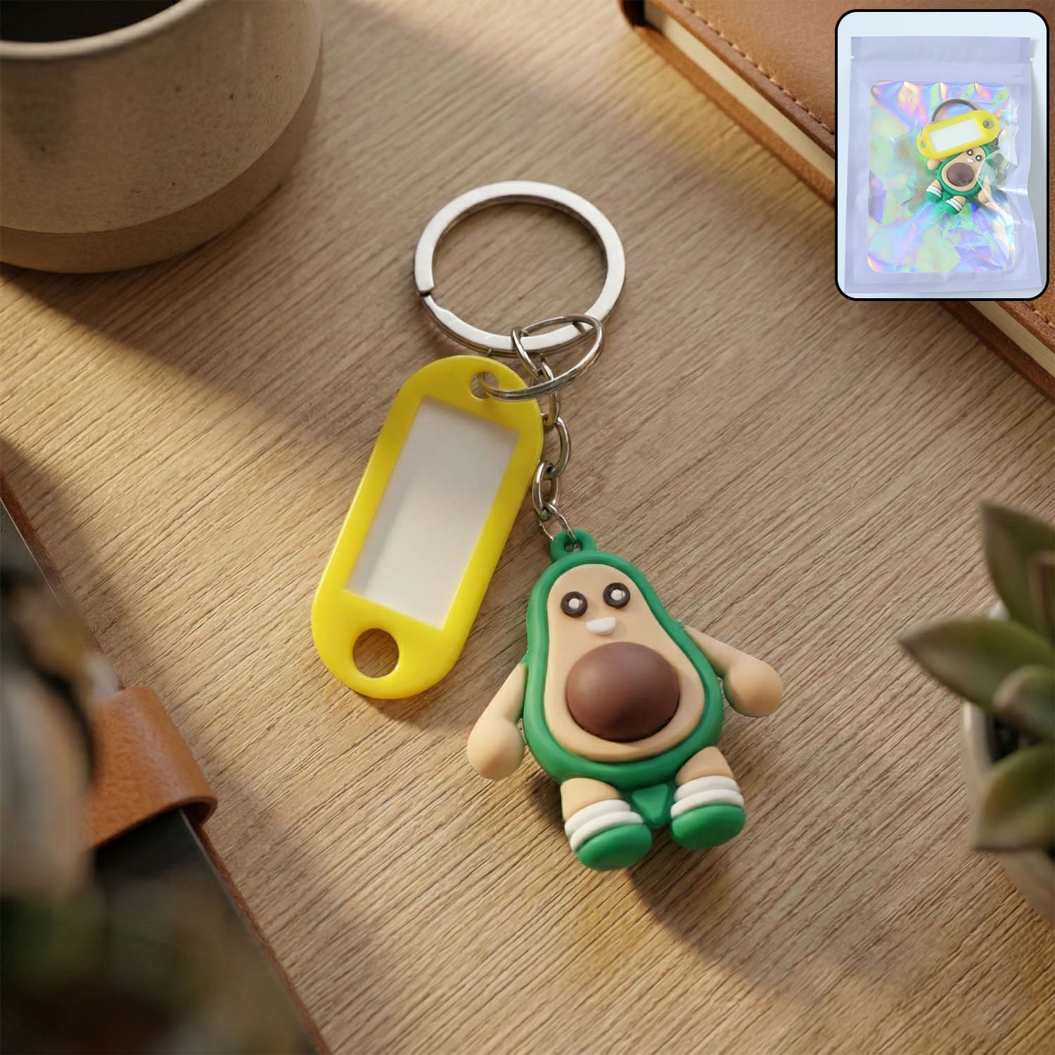 ALVENZA Avocado Cartoon Keychain – Cute Name Tag Holder