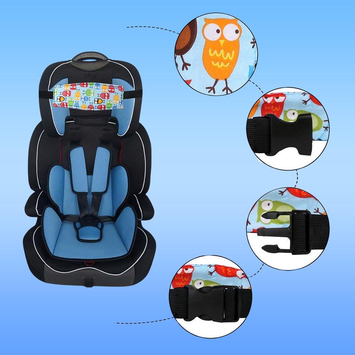 ALVENZA Baby Car Seat Head Support Strap – Adjustable Padded Comfort