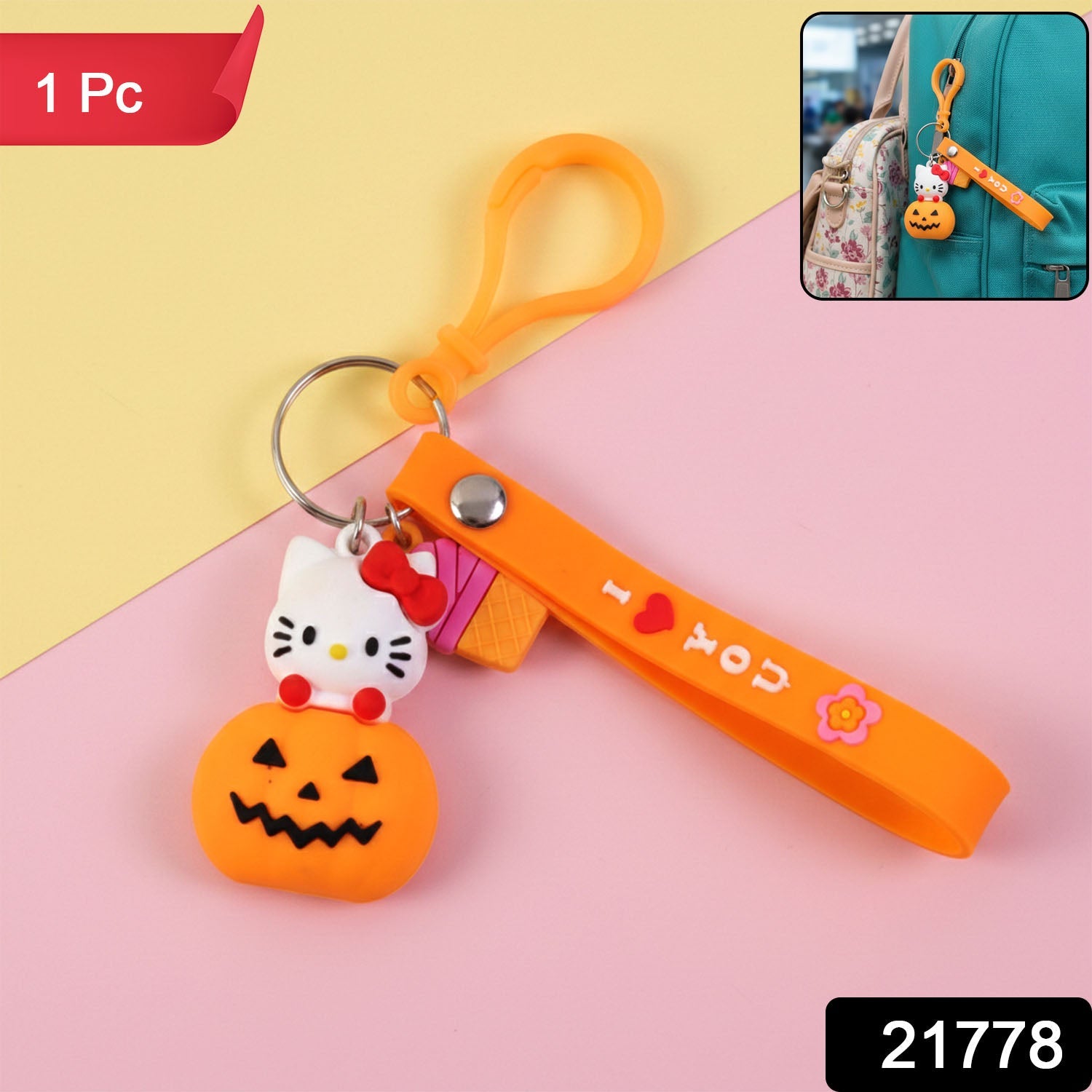 ALVENZA Kitty Pumpkin Keychain, Cute Cartoon Bag Charm Accessory