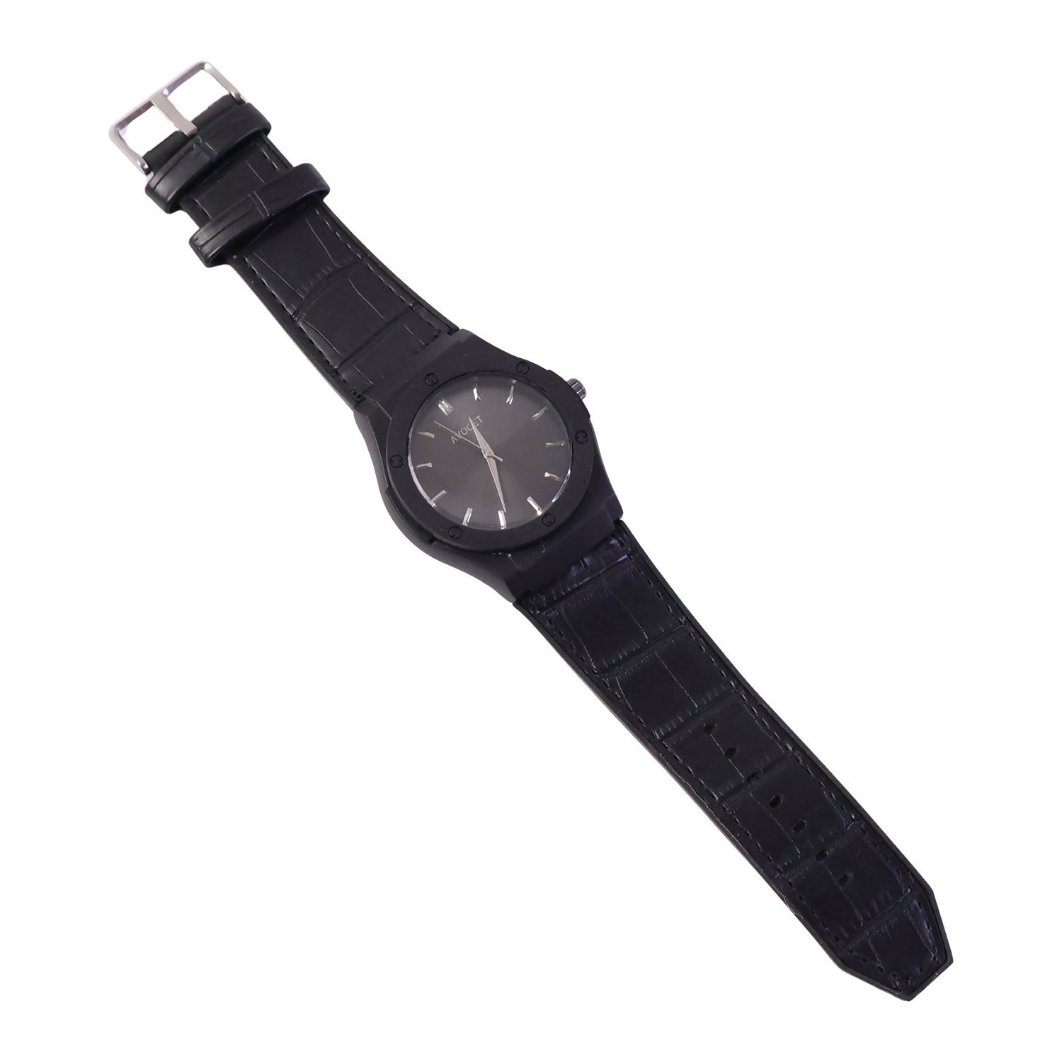 Black Analog Wrist Watch – Elegant Leather Strap & Minimalist Dial