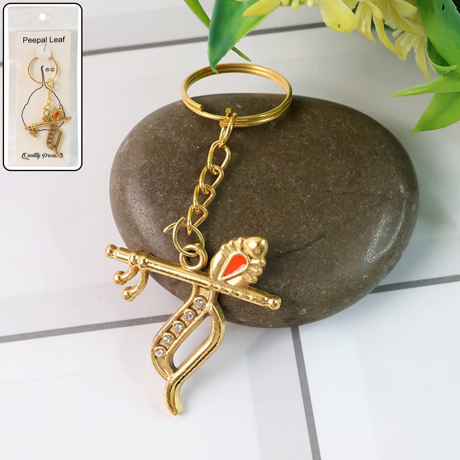 ALVENZA Krishna Metal Keychain – Durable Flute & Peacock Feather Design
