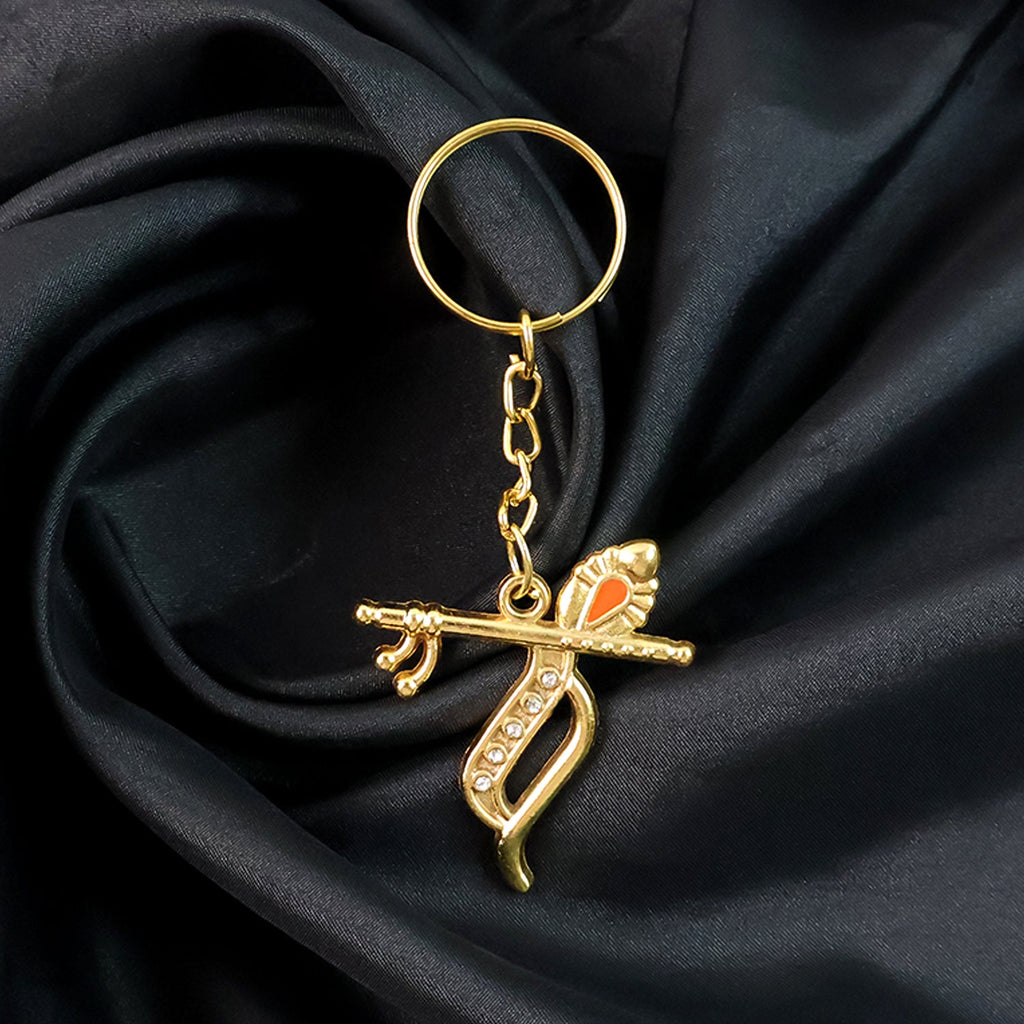 ALVENZA Krishna Metal Keychain – Durable Flute & Peacock Feather Design