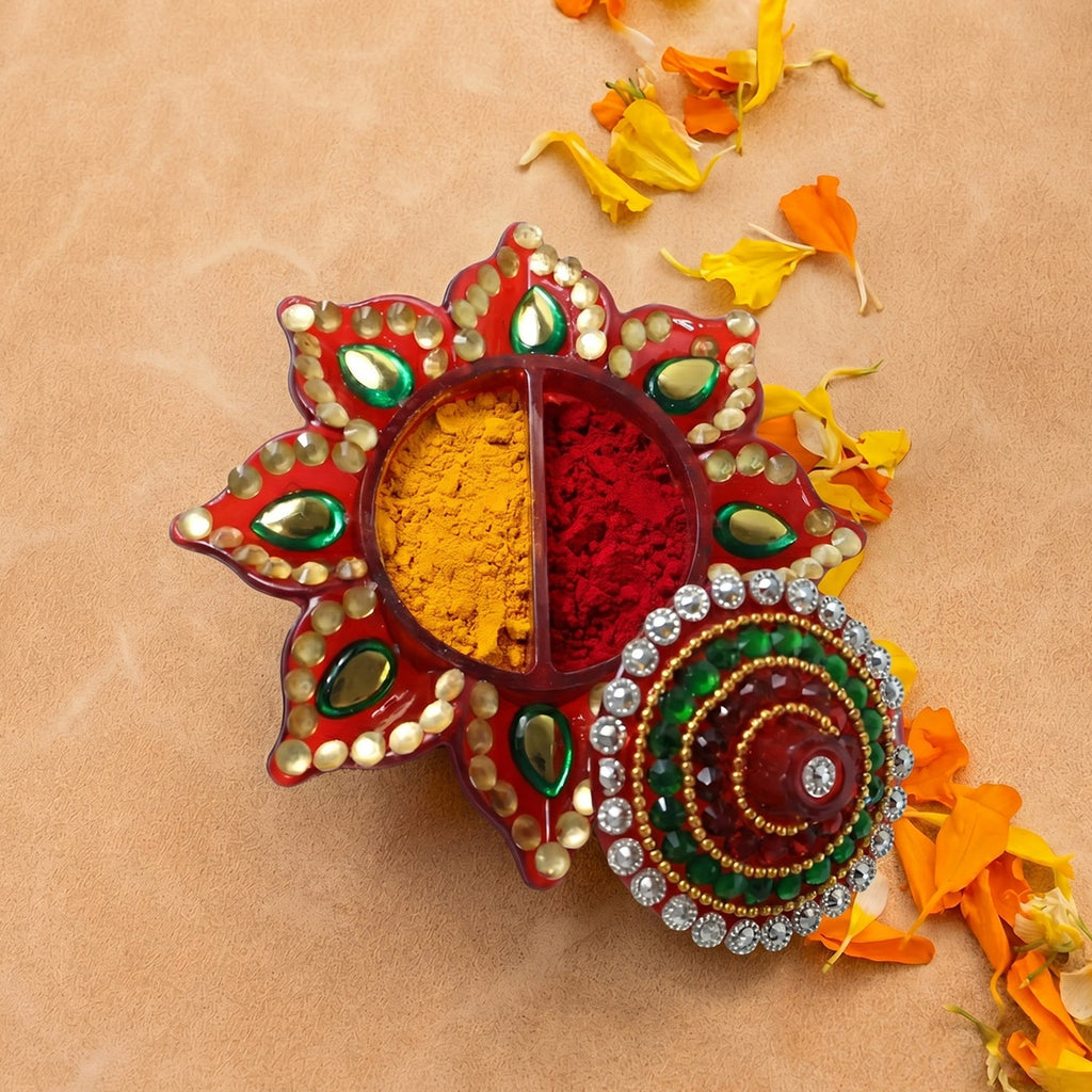 Decorative Kumkum Dani Handcrafted with Stone Work Lid - Detail View 7