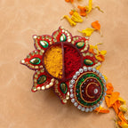 Decorative Kumkum Dani Handcrafted with Stone Work Lid - Detail View 7