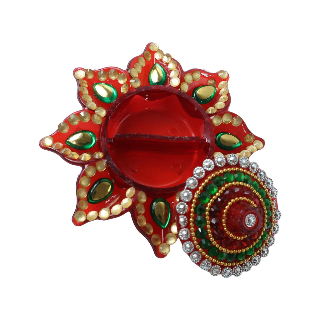 Decorative Kumkum Dani Handcrafted with Stone Work Lid - Back View