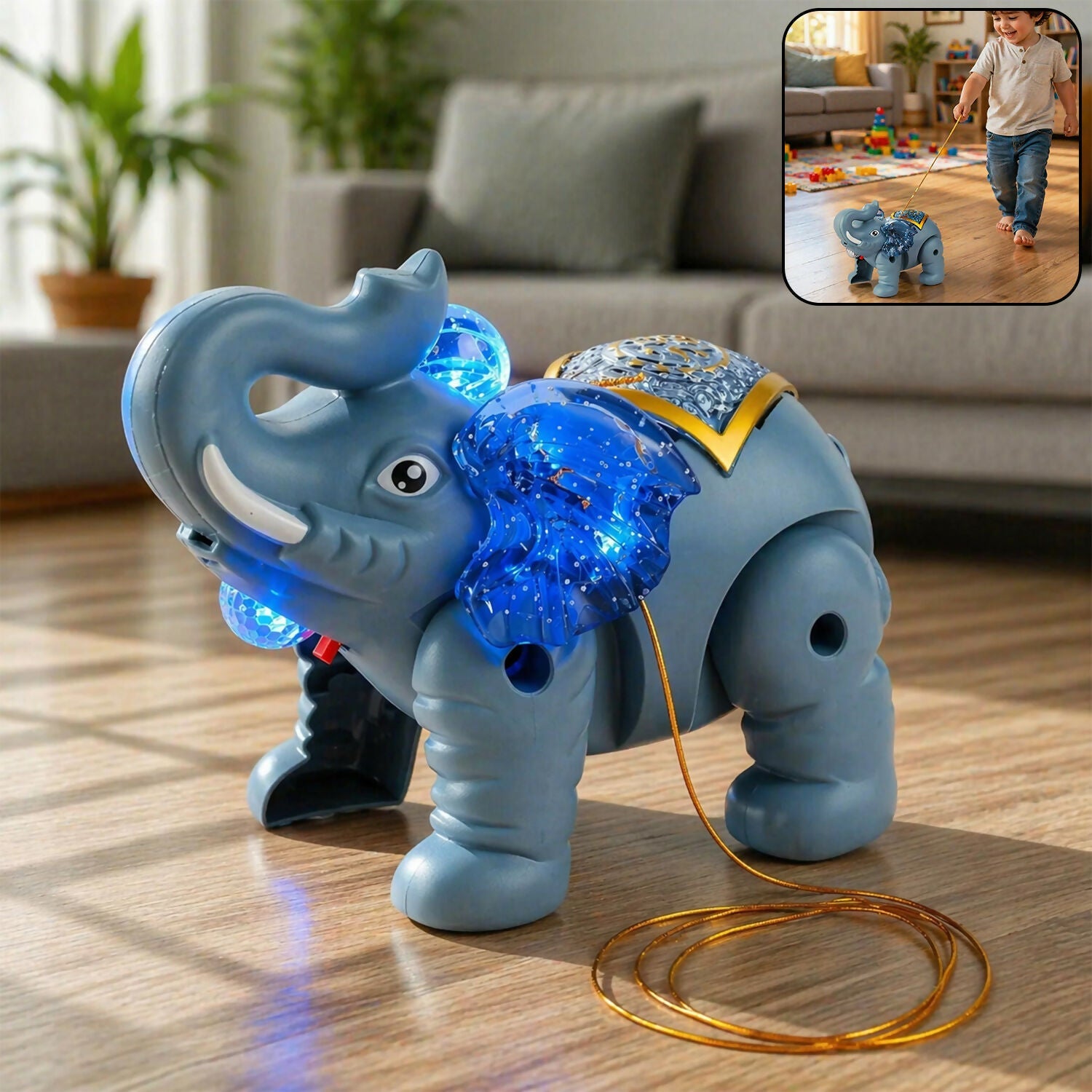ALVENZA Light-Up Elephant Pull Toy – Engaging & Educational Sensory Play