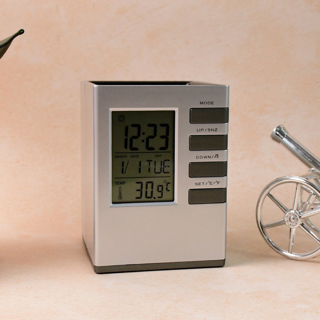 ALVENZA Digital Desk Clock – Multifunction with Pen Holder & Temp Display