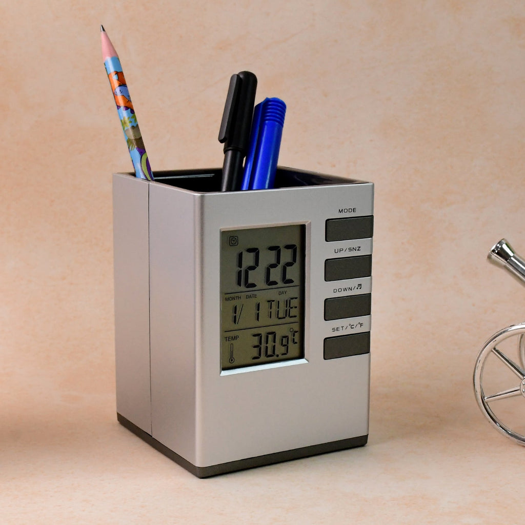 ALVENZA Digital Desk Clock – Multifunction with Pen Holder & Temp Display