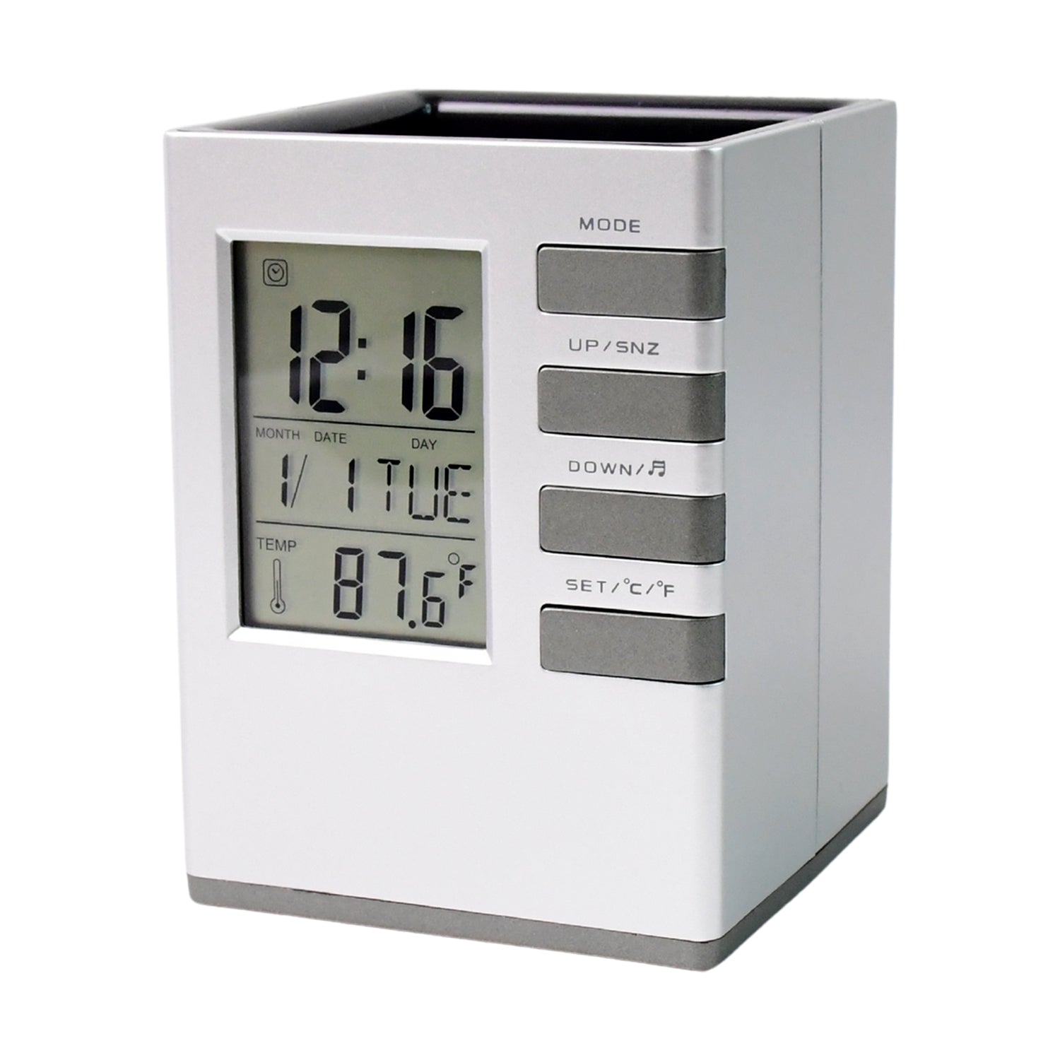 ALVENZA Digital Desk Clock – Multifunction with Pen Holder & Temp Display