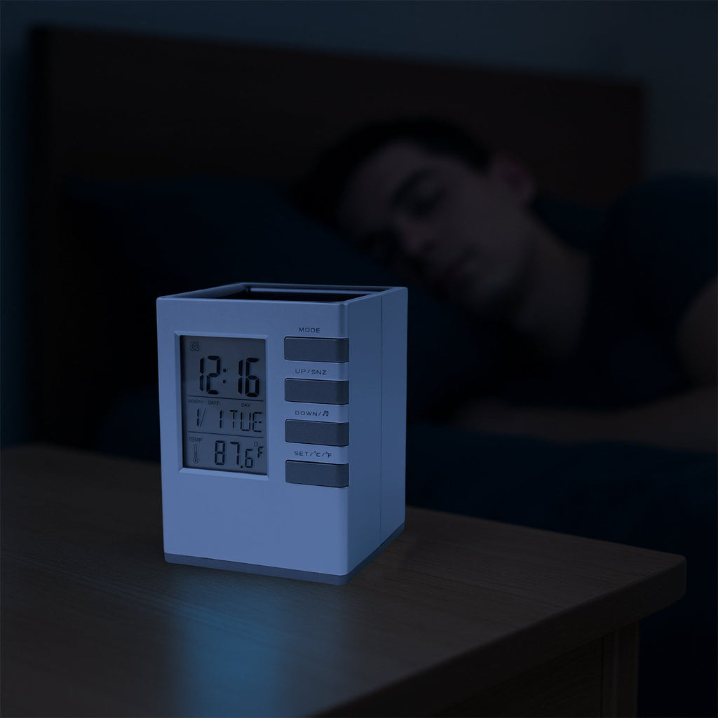 ALVENZA Digital Desk Clock – Multifunction with Pen Holder & Temp Display