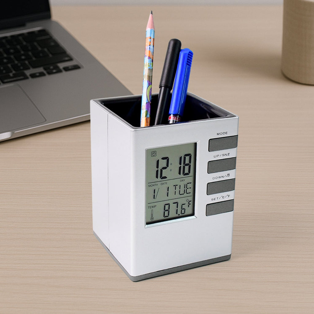 ALVENZA Digital Desk Clock – Multifunction with Pen Holder & Temp Display