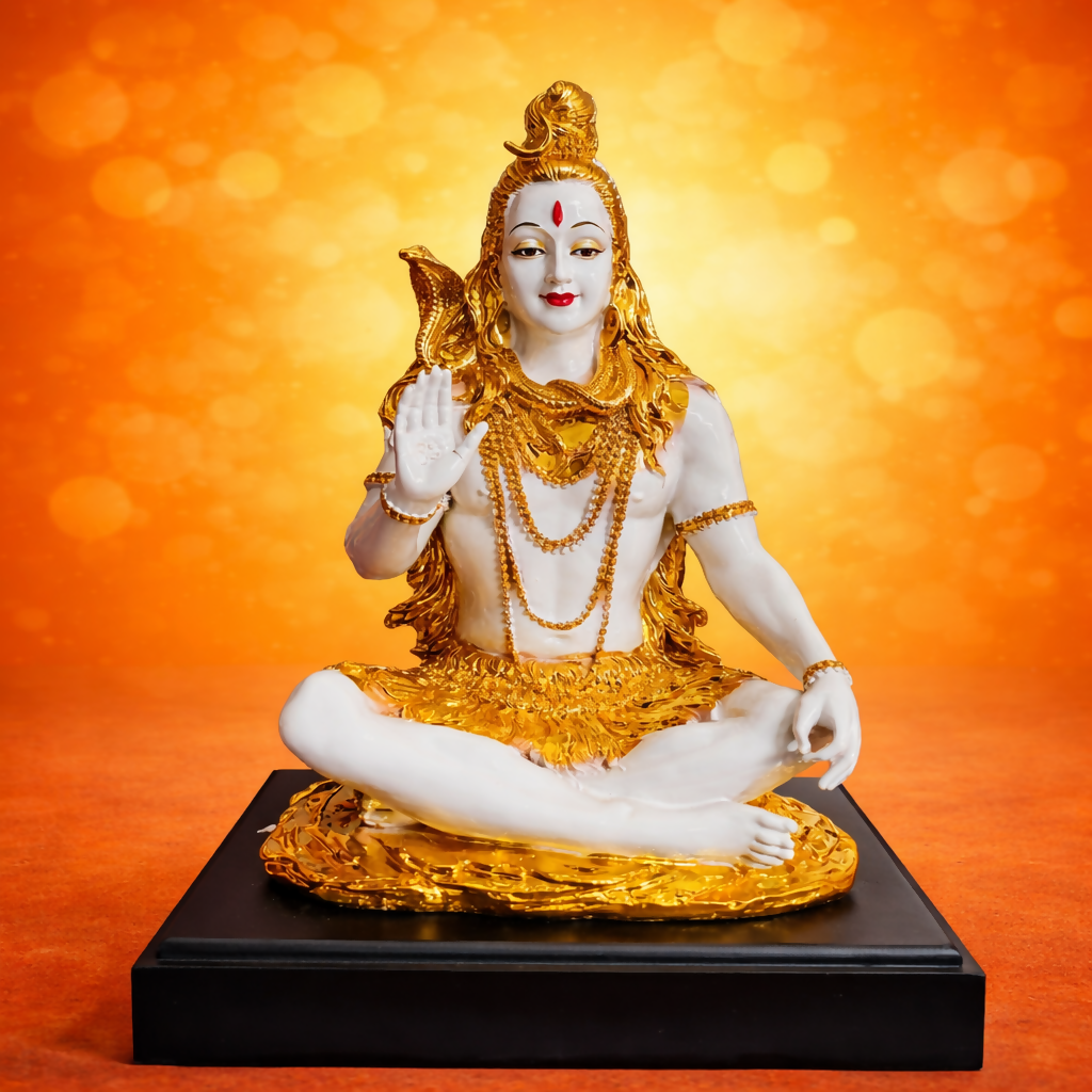 ALVENZA Lord Shiva Meditation Idol – Elegant Golden Finish for Spiritual Spaces