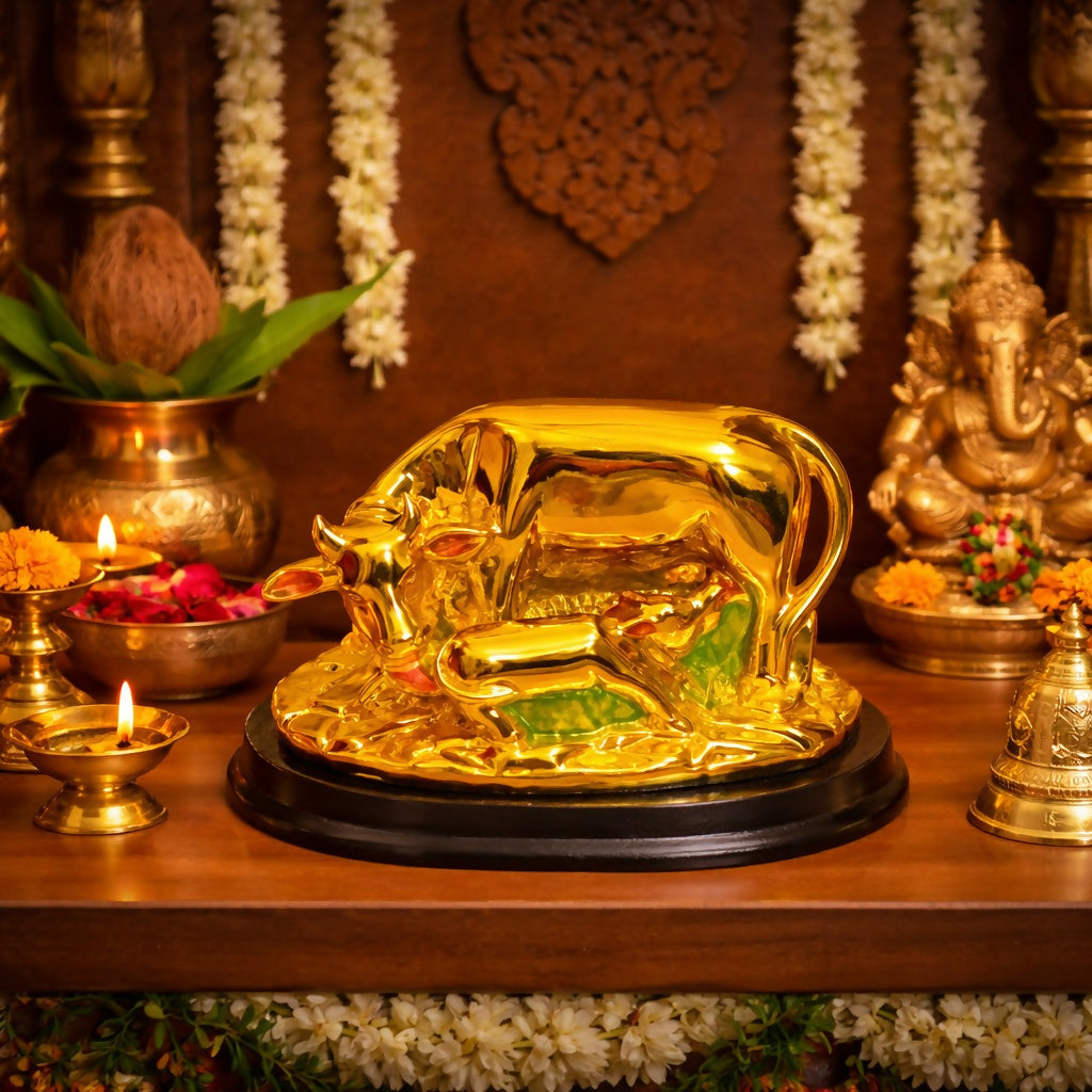 ALVENZA Golden Cow with Calf Showpiece – Prosperity and Traditional Charm