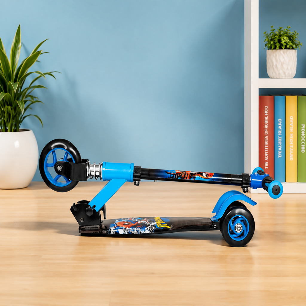 ALVENZA KIXY Kids 3 Wheel Foldable Scooter with Adjustable Height Handlebar, LED Wheels & Spring Suspension