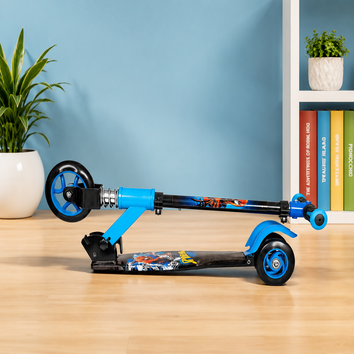 ALVENZA KIXY Kids 3 Wheel Foldable Scooter with Adjustable Height Handlebar, LED Wheels & Spring Suspension