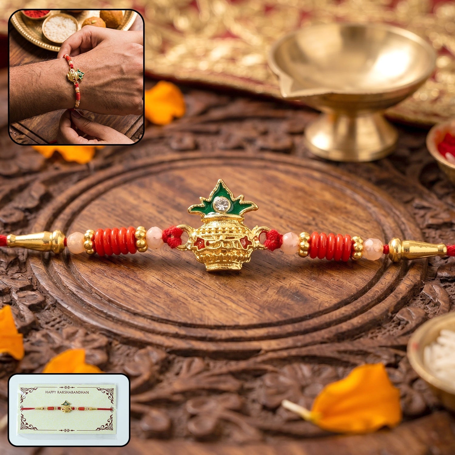 ALVENZA Sacred Kalash Rakhi – Traditional & Stylish for Raksha Bandhan