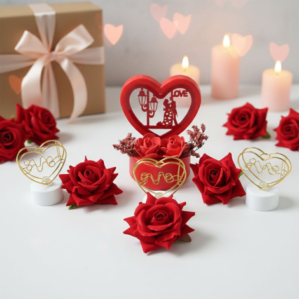 ALVENZA Romantic Heart Love Decorative Gift Set – Elegant Rose & Candle Decor