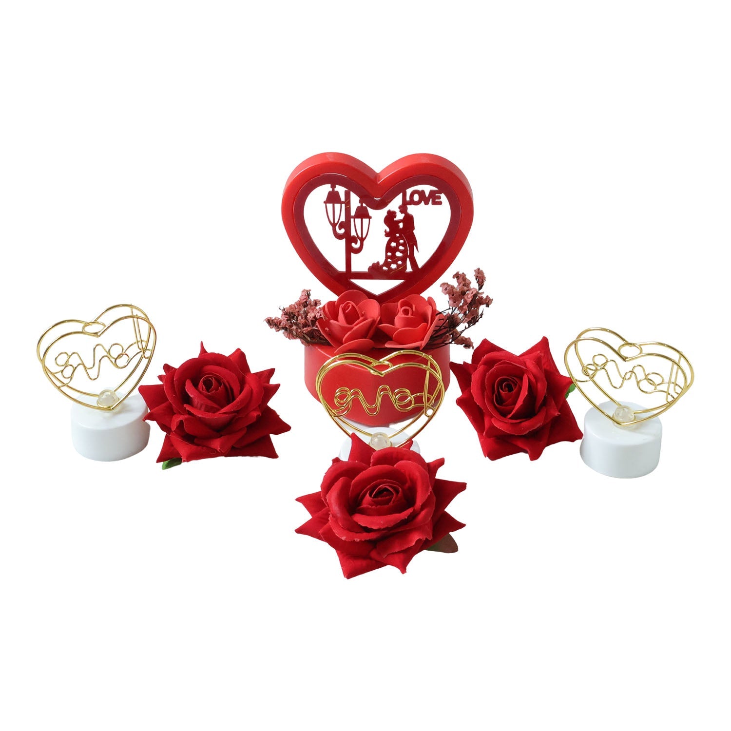 ALVENZA Romantic Heart Love Decorative Gift Set – Elegant Rose & Candle Decor