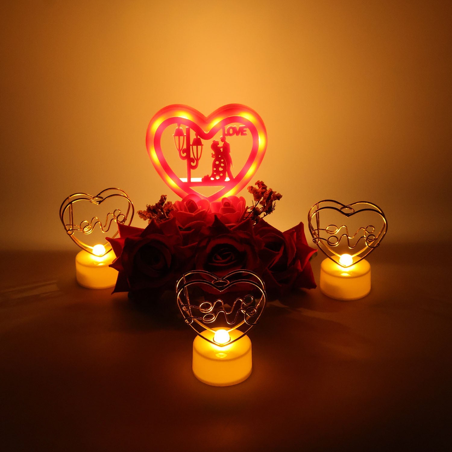ALVENZA Romantic Heart Love Decorative Gift Set – Elegant Rose & Candle Decor