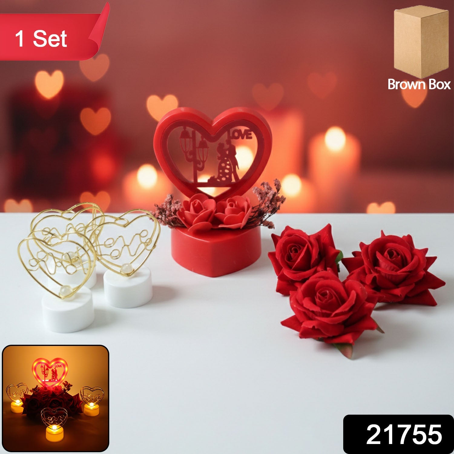 ALVENZA Romantic Heart Love Decorative Gift Set – Elegant Rose & Candle Decor