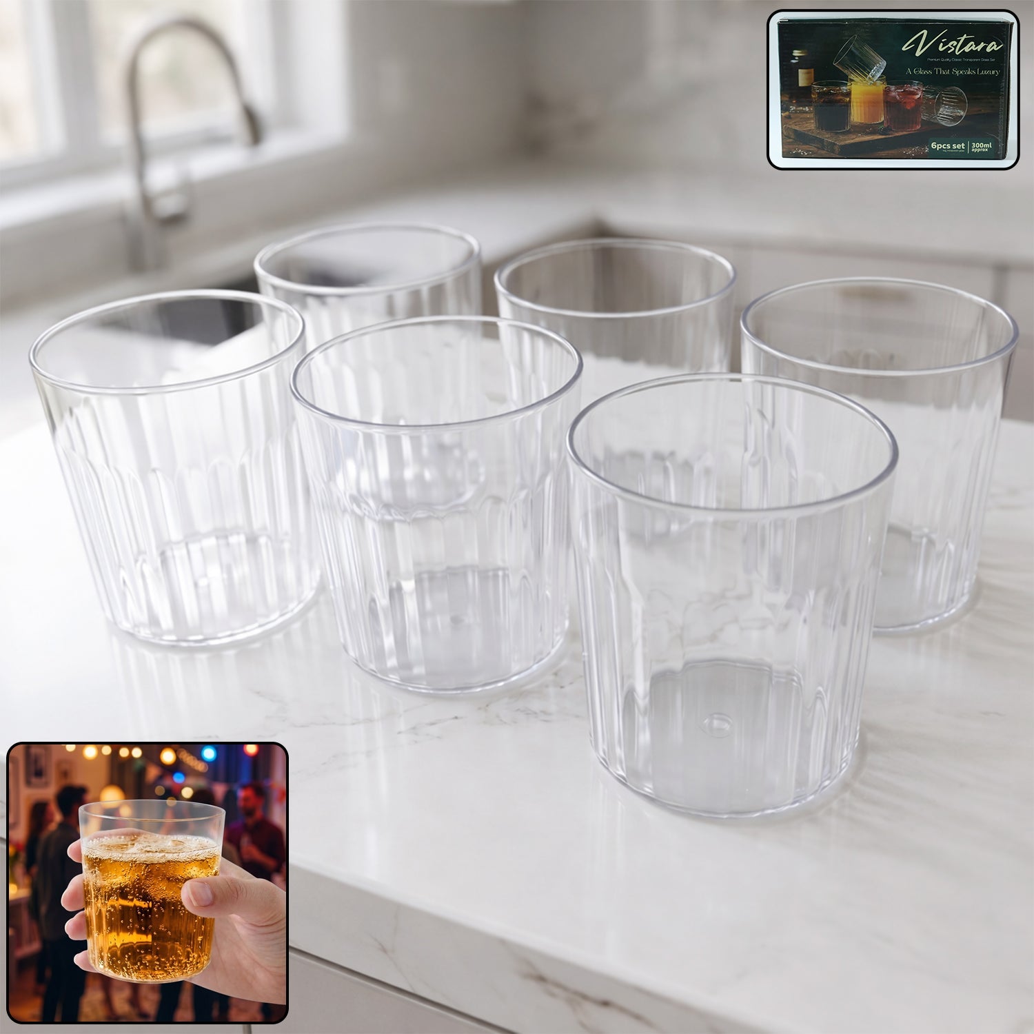 Glass Drinking Set Stylish & Durable 6-piece 300ml Glassware