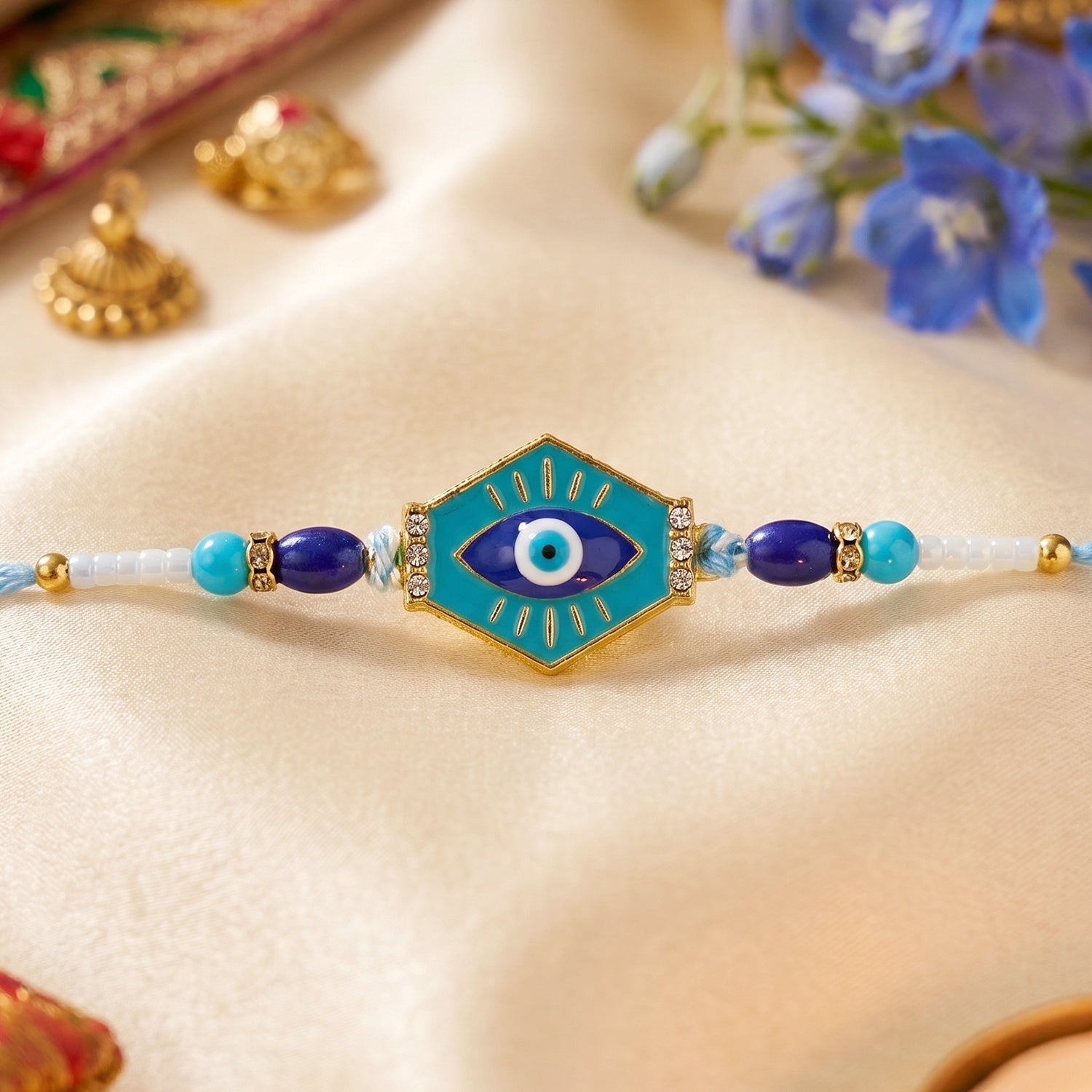 ALVENZA Evil Eye Hexagon Rakhi – Modern Protection Design for Raksha Bandhan