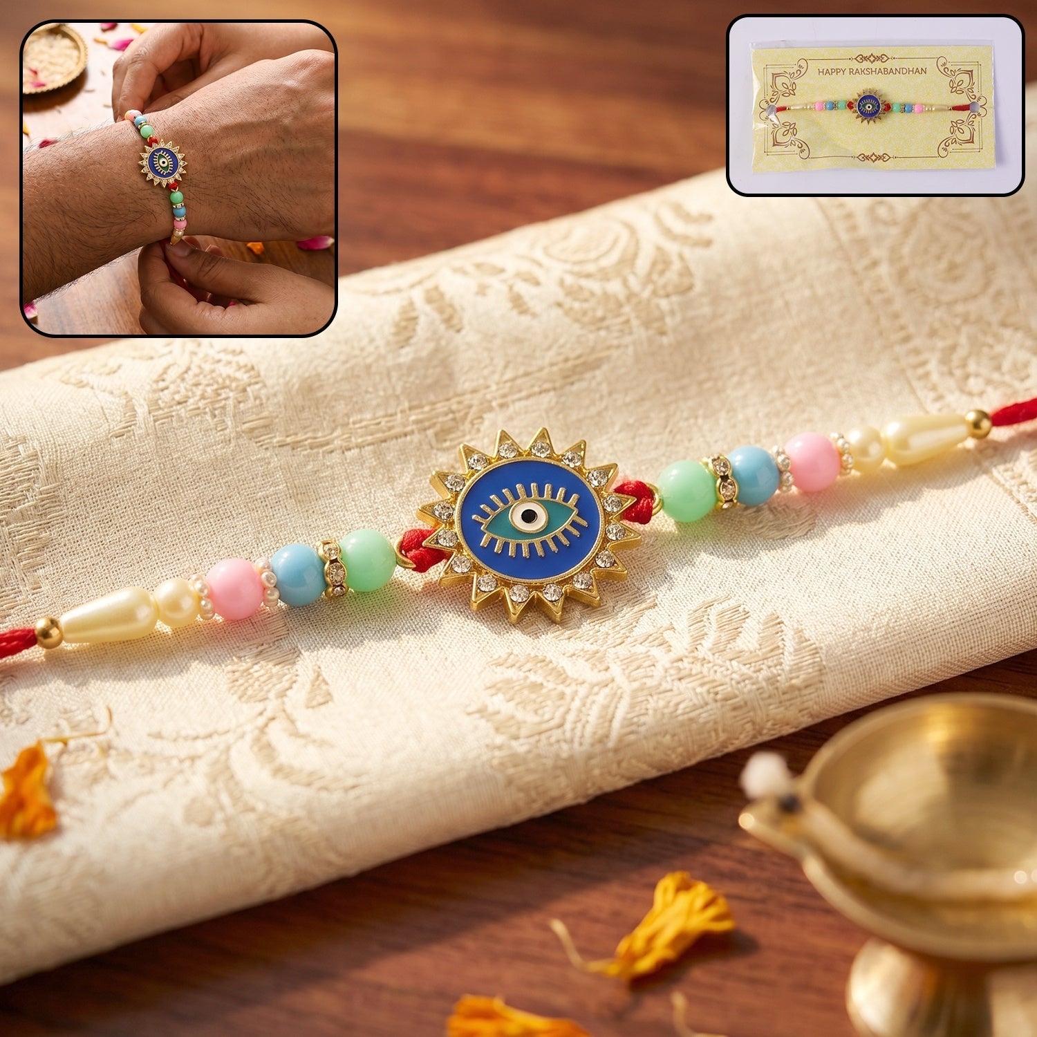 ALVENZA Evil Eye Sun Rays Rakhi – Stylish & Protective for Bhai