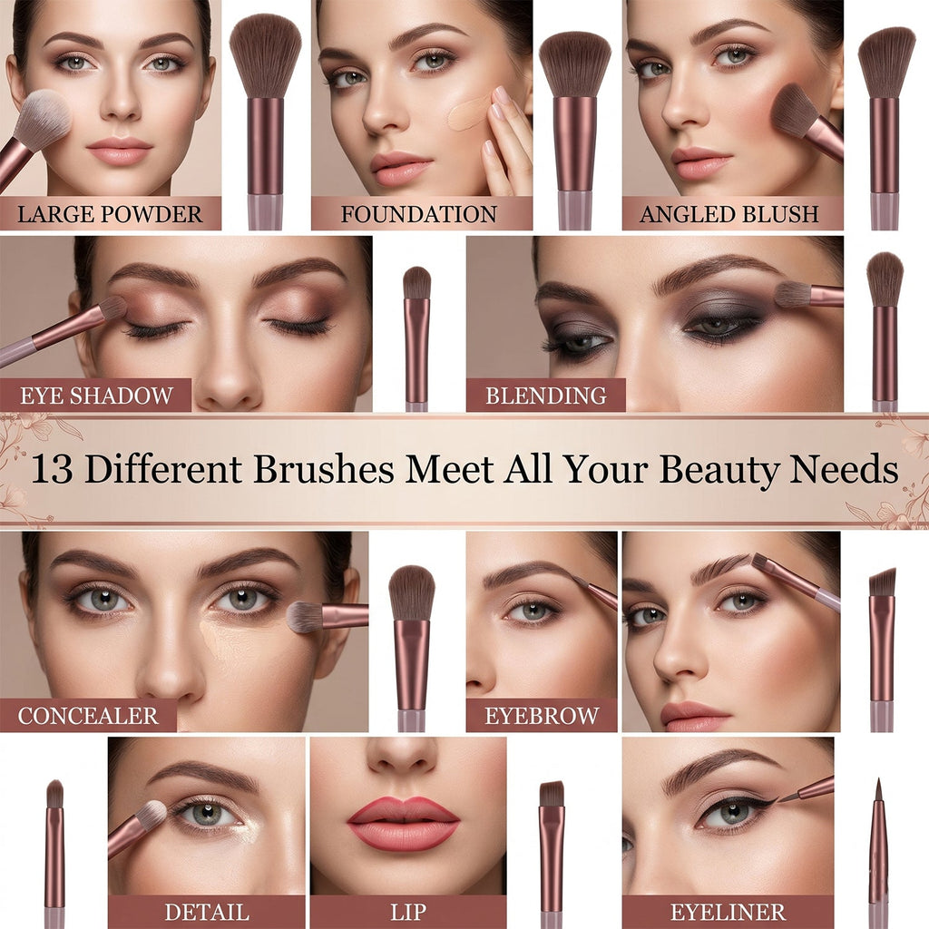 Professional Makeup Brush Set Complete 13-Piece Collection with Pouch - Back View