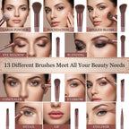 Professional Makeup Brush Set Complete 13-Piece Collection with Pouch - Back View