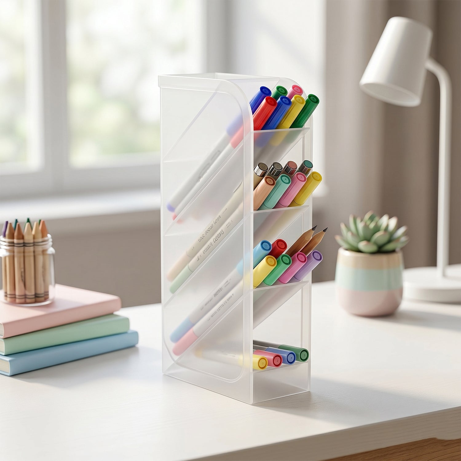 Desk Organizer 4 Compartments in Clear Plastic for Office Supplies