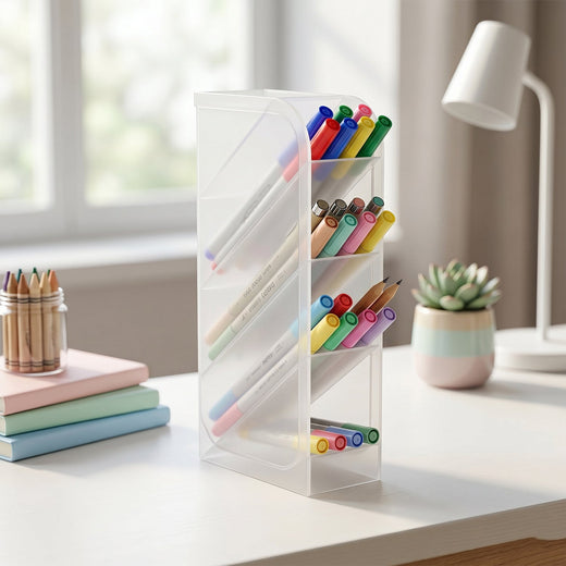Desk Organizer – 4 Compartments in Clear Plastic for Office Supplies