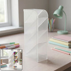 Desk Organizer 4 Compartments in Clear Plastic for Office Supplies - Detail View 7