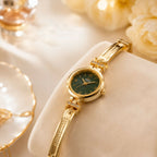 Gold Plated Bracelet Watch With Green Dial Crystal Accent Design For Women