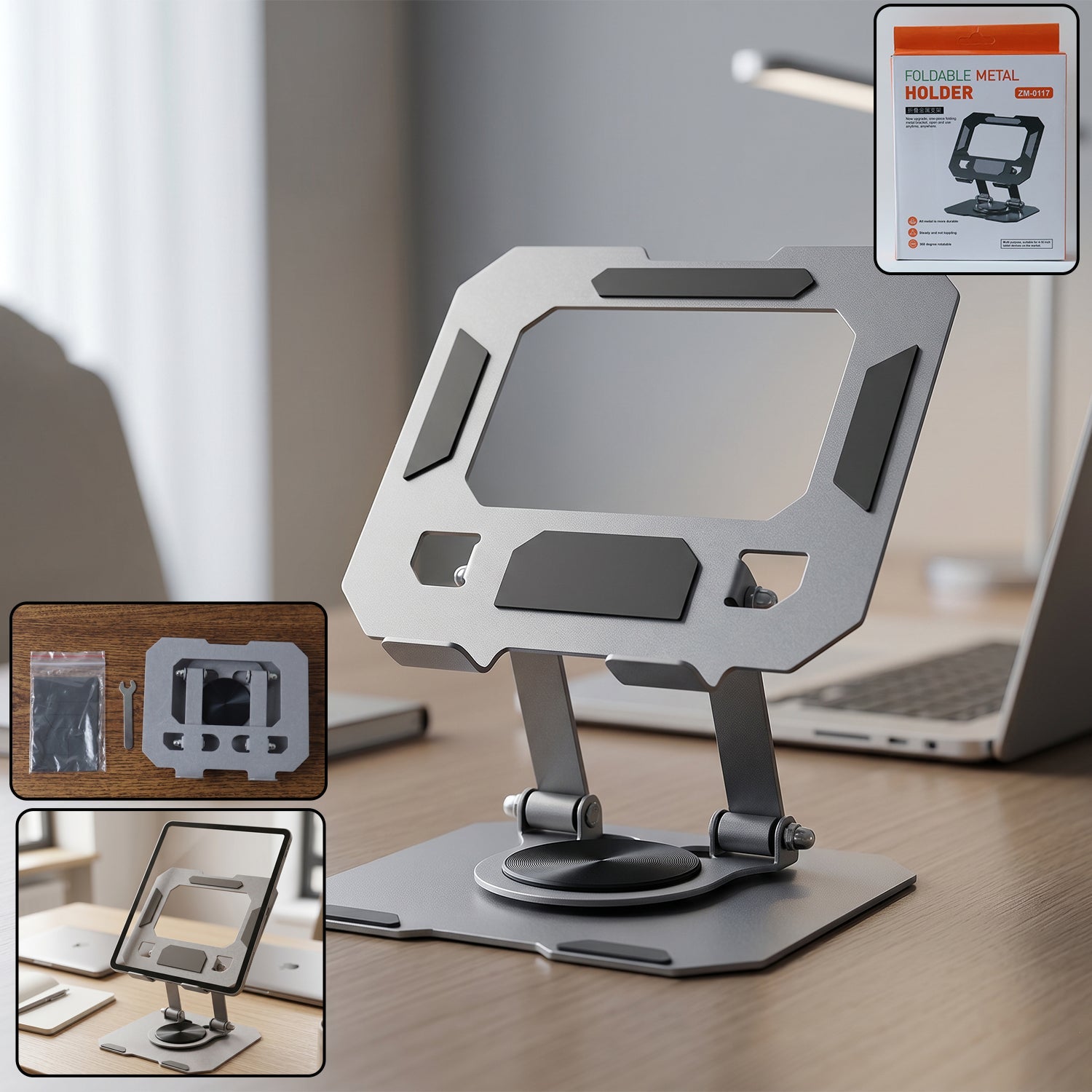 ALVENZA Foldable Metal Phone & Tablet Stand – Adjustable & Portable Desktop Support