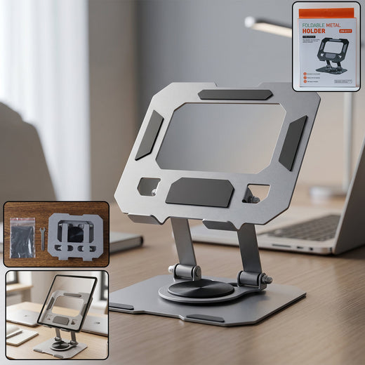ALVENZA Foldable Metal Phone & Tablet Stand – Adjustable & Portable Desktop Support