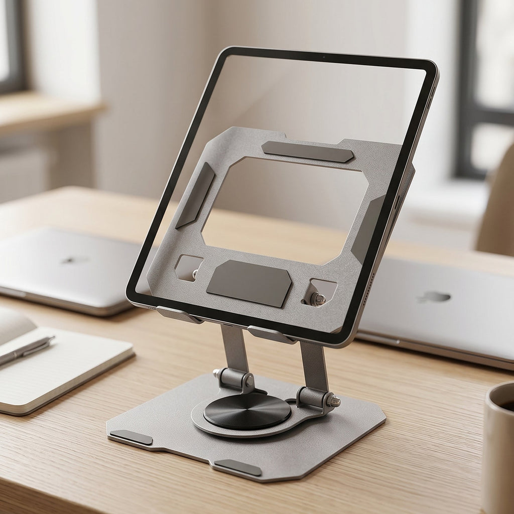 ALVENZA Foldable Metal Phone & Tablet Stand – Adjustable & Portable Desktop Support