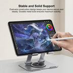 ALVENZA Foldable Metal Phone & Tablet Stand – Adjustable & Portable Desktop Support
