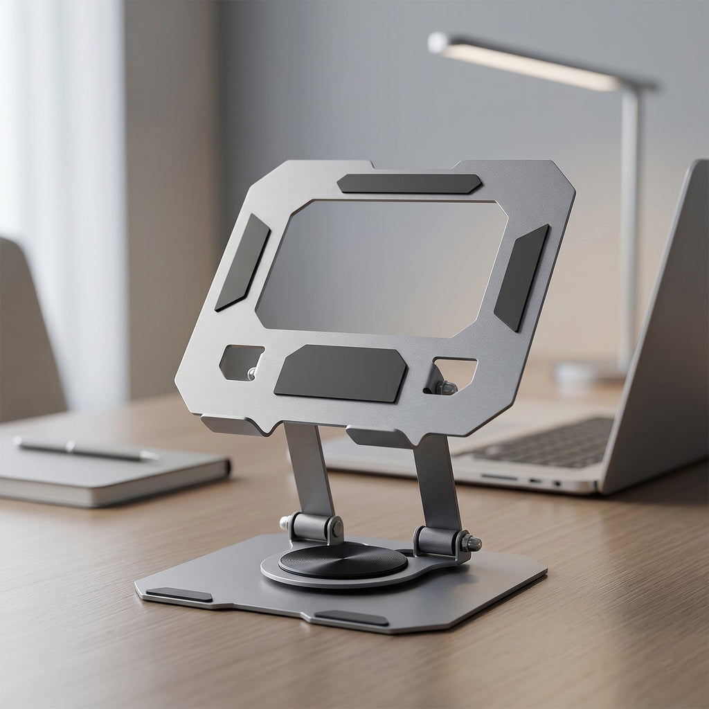 ALVENZA Foldable Metal Phone & Tablet Stand – Adjustable & Portable Desktop Support