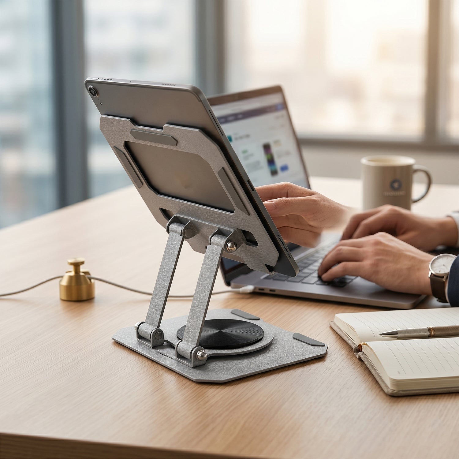 ALVENZA Foldable Metal Phone & Tablet Stand – Adjustable & Portable Desktop Support