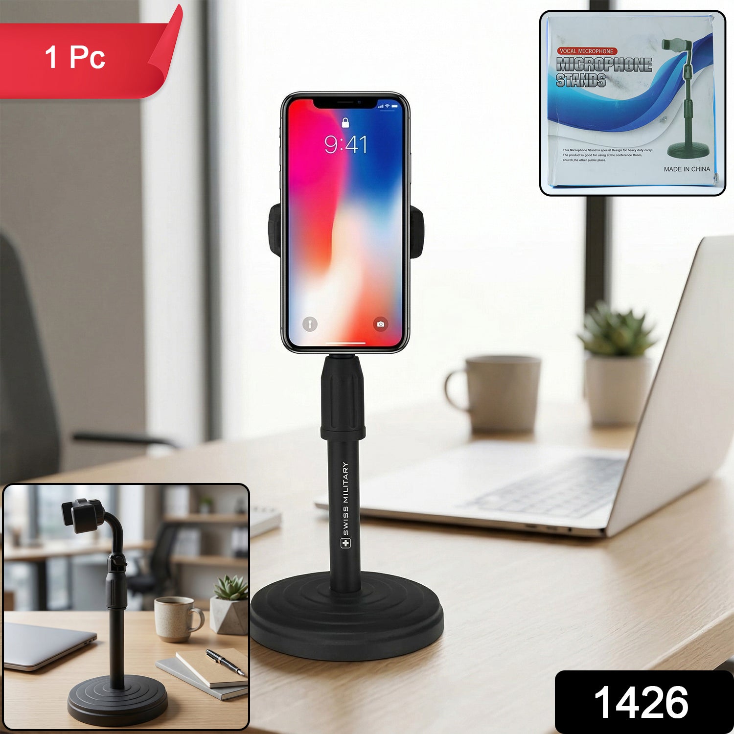 ALVENZA Adjustable 360° Rotating Phone Holder – Stable, Universal Fit for Desk