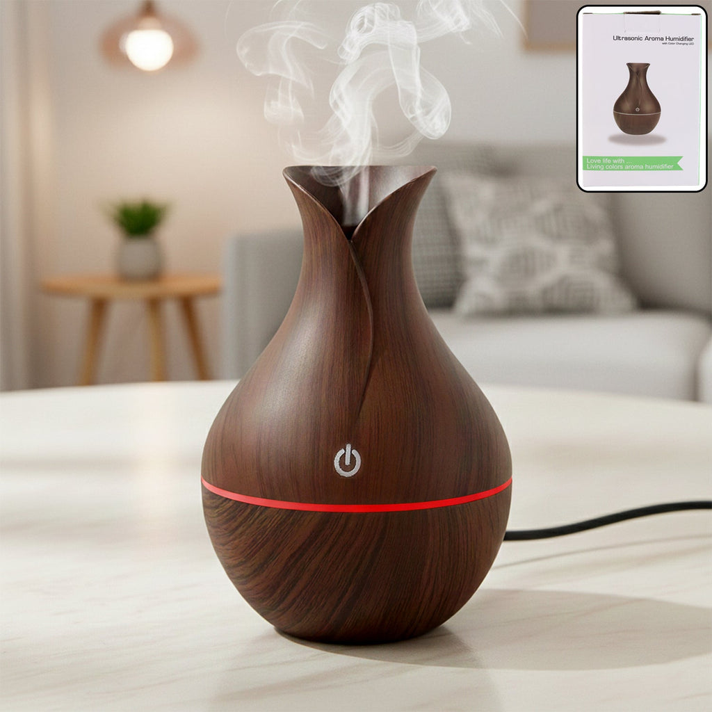 Mini Wooden Humidifier Ultrasonic Mist Diffuser with LED