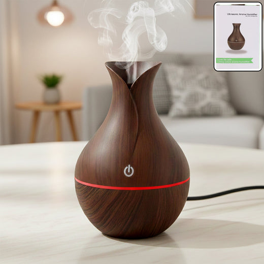 Mini Wooden Humidifier – Ultrasonic Mist Diffuser with LED