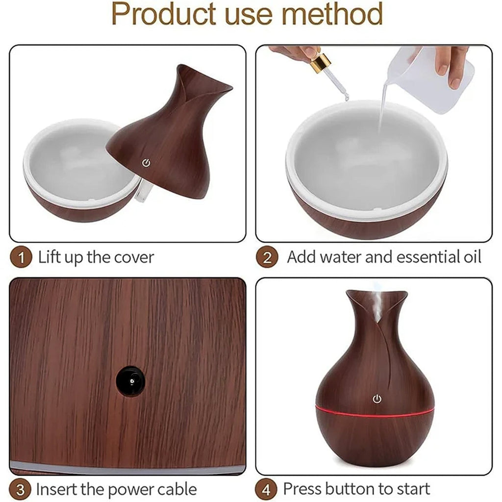 Mini Wooden Humidifier Ultrasonic Mist Diffuser with LED - Detail View 8