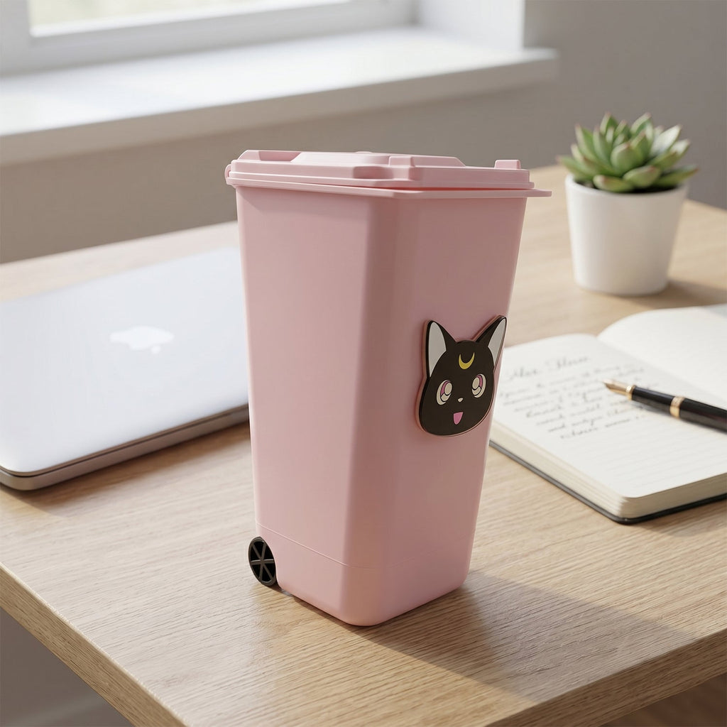 Mini Trash Can Pen Stand Cute Desk Organizer with Lid - Detail View 8