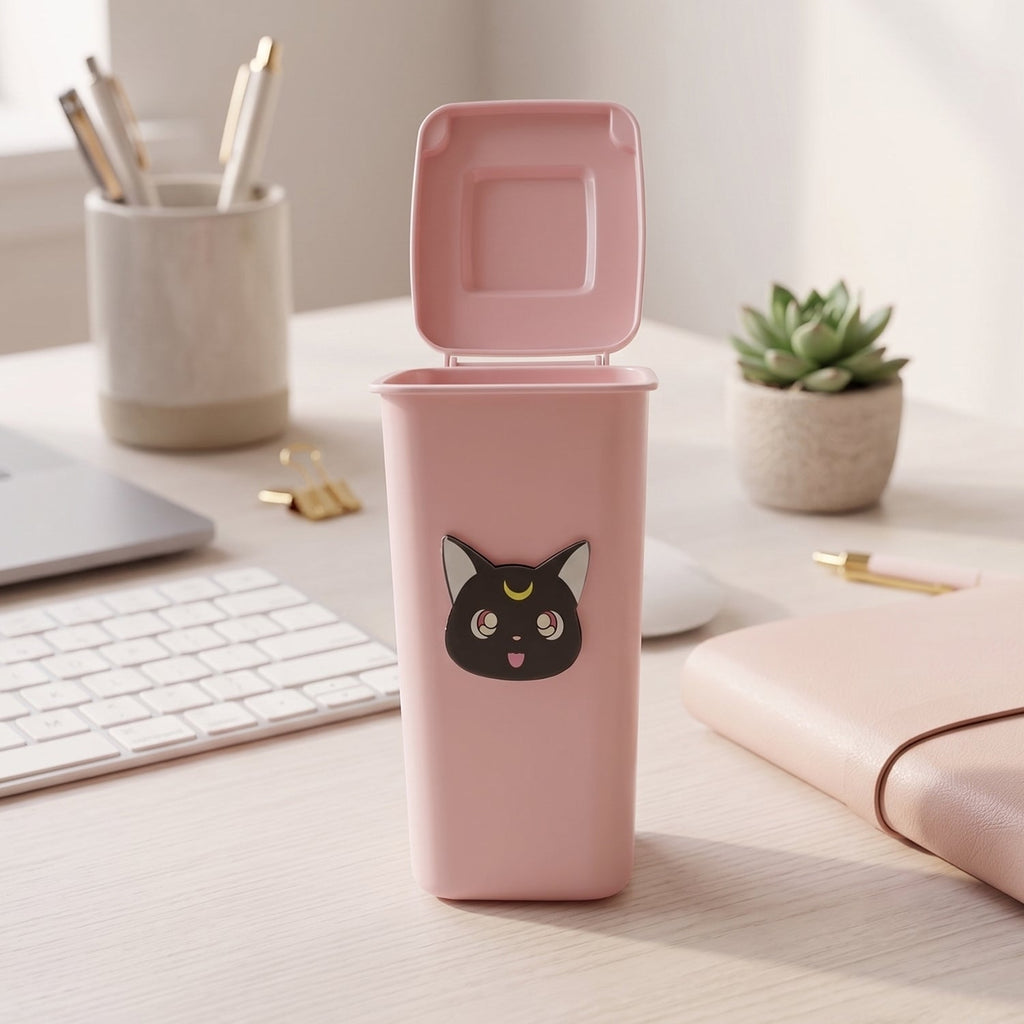 Mini Trash Can Pen Stand Cute Desk Organizer with Lid - Detail View 7